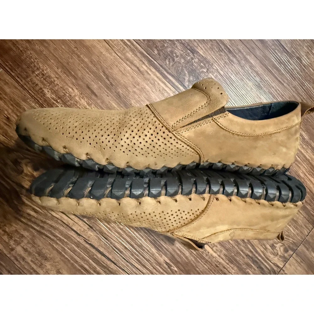 Paul Branco Genuine‎ Leather Tan Perforated Moccasin Slip On Loafers Size 43